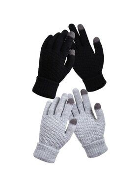 Women's 2 Pairs Black Grey Winter Touch Screen Gloves Elastic Cuff Winter Gloves